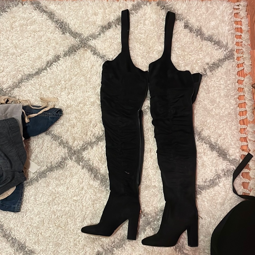 Black Thigh High Boots With Belt Loops